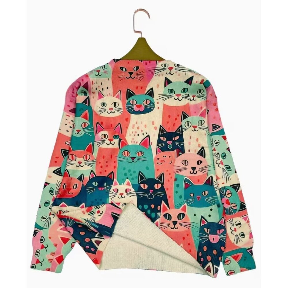 NEW Women's Serious Cats Lightweight Multi-color Sweater Size Large - Picture 2 of 5